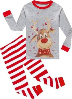 EULLA Kinder Mädchen Weihnachten Schlafanzüge Rentier Pyjama Set Winter Langarm Baumwolle Christmas Xmas Zweiteilig Nachtwäsche Größe 4 Jahre alt 1# Grau Rentier DE 104 von EULLA