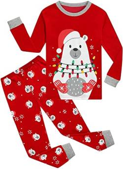 EULLA Kinder Mädchen Weihnachten Schlafanzüge Weihnachtsbär Pyjama Set Winter Langarm Baumwolle Christmas Xmas Zweiteilig Nachtwäsche Größe 5 Jahre alt 3# Rot Weihnachtsbär DE 110 von EULLA