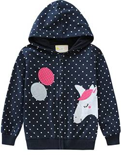 EULLA Kinder Mädchen Zip Up Hoodie Sweatjacke Kapuzenjacke Kapuzenpullover Langarm Baumwolle Einhorn Regenbogen Pullover Hoody Sweatshirt mit Reißverschluss 1# Dunkelblau Einhorn Regenbogen DE 110 von EULLA