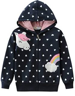 EULLA Kinder Mädchen Zip Up Hoodie Sweatjacke Kapuzenjacke Kapuzenpullover Langarm Baumwolle Einhorn Regenbogen Pullover Hoody Sweatshirt mit Reißverschluss 2# Dunkelblau Einhorn Regenbogen DE 98 von EULLA