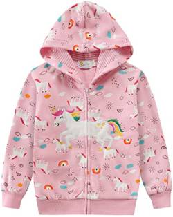 EULLA Kinder Mädchen Zip Up Hoodie Sweatjacke Kapuzenjacke Kapuzenpullover Langarm Baumwolle Rosa Einhorn Regenbogen Pullover Hoody Sweatshirt mit Reißverschluss 5# Rosa Einhorn Regenbogen DE 122 von EULLA