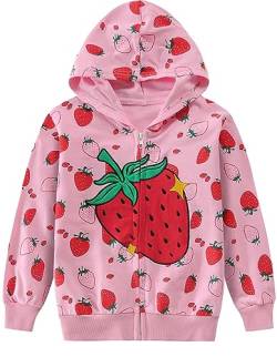 EULLA Kinder Mädchen Zip Up Hoodie Sweatjacke Kapuzenjacke Kapuzenpullover Langarm Baumwolle Rosa Erdbeere Pullover Hoody Sweatshirt mit Reißverschluss 7# Rosa Erdbeere DE 98 von EULLA