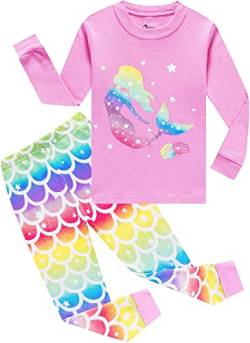 EULLA Kinder Schlafanzüge Mädchen Langarm Winter Pyjama Set Baumwolle Meerjungfrau Zweiteilig Nachtwäsche 4 Jahre alt 92 98 104 110 116 122 A-Rosa Meerjungfrau DE 104 von EULLA