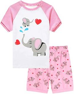 EULLA Kinder Schlafanzug Mädchen Kurz Sommer Pyjamas Set Elefant Shorty Zweiteilig Nachtwäsche Baumwolle Größe 3 Jahre alt 8# Weiß Rosa Elefant DE 98 von EULLA