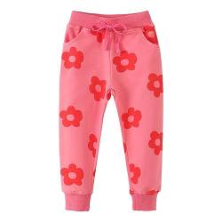 EULLA Mädchen Bottoms Jogginghose Blume Muster Sweathose Kinder Baumwolle Sporthose Mädchen Hose 104 von EULLA