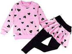 Kinder Kleidung Set Lange Hülse Tops Mädchen Warm Hoodie T-Shirt Top + Rock Hose Outfits mit Herzform 98 104 110 116 122, Rosa1, 5-6 Jahre von EULLA