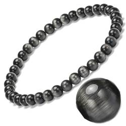 EUMENIDES Damen-Naturstein-Armband, Turmalin, Tigerauge, Obsidian,Achat-Kristallstein-Armband,QUALITÄT A, 7,2 Zoll, 4/6/8 MM, (Schwarzes Katzenaugen-Armband，5MM) von EUMENIDES