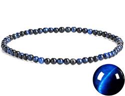 EUMENIDES Tigerauge-Armband, Farbiges Tigerauge-Armband für Frauen, 4/6MM, Qualität A (Blaues Tigerauge，4MM) von EUMENIDES