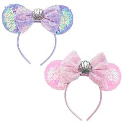 EUPSIIU 2 Stück Bow Schleife Stirnbänder Mädchen Headbands, Ohren Maus Glitter Schmetterling Haarband Mädchen, Mouse Ears für Kinder Erwachsene Partys Cosplay Kostüm, Weihnachten Haarband von EUPSIIU