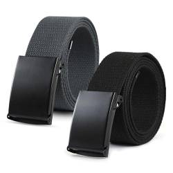 EUPSIIU 2 Stück Gürtel Herren, Gürtel Ohne Löcher, Unisex Gürtel Nylon Canvas Belt, Ledergürtel für Herren, Verstellbarer Nylon Gürtel, Taktik Gürtel, für Arbeit und Reisen von EUPSIIU