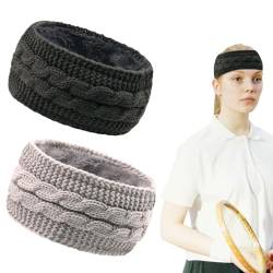 EUPSIIU 2 Stück Stirnband Damen Winter, Plüsch Haarbänder, Gesicht Waschen Stirnband, Ohrenwärmer Damen, Elastische Kopfband, Gestrickte Headband, für Einkaufen Skifahren Laufen von EUPSIIU