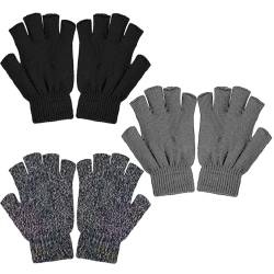 EUPSIIU 3 Paar Thermisch Fingerlose Handschuhe Damen und Herren, Fingerlose Fäustlinge Handwärmer, Winter Strick Warme Winterhandschuhe, für Fahren Arbeit Radfahren, Einheitsgröße (Mehrfarbig von EUPSIIU