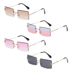 EUPSIIU 4 Paar Retro Sonnenbrille Randlose Rechteck Sunglasses für Damen Herren Ultra-Small Frame Mode Brille 80er Vintage Durchsichtige Linse Rahmenlose Rimless Sonnenbrille (4 Farben) von EUPSIIU