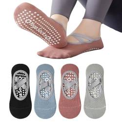 EUPSIIU 4 Paar Yoga Socken Damen Antirutschsocken Rutschfeste Pilates Socken für Damen Frauen Mädchen Yoga-Socken Stoppersocken für Ballet, Aerobic, Fitness-Training, UK 4-6 | EUR 36-38 (4 Farben) von EUPSIIU