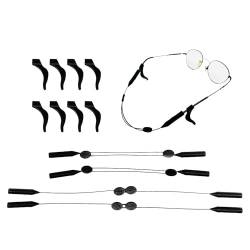 EUPSIIU 4 StückVerstellbares Brillenband und 8 Pack Brillenbügelhaken, elastische Silikon-Brillenbänder, Brillenhalter für Sport, Flexibel, Sportbrillenband für Kinder, Damen, Herren (Schwarz) von EUPSIIU