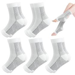 EUPSIIU 5 Paar Socken Kompressionsstrümpfe Sprunggelenkbandage Kompressionssocken Knöchelbandage Sport Damen Herren, für Fußgewölbe Ferse (Weiß) von EUPSIIU