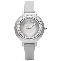 EUTOUR Damenuhr Damen Analog Quarz Uhren Luxus Eleganz Minimalist Armbanduhr mit Leder Armband Silber-36 mm von EUTOUR