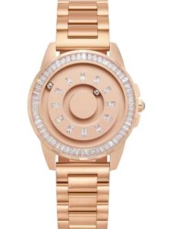 EUTOUR Damenuhr Magnet Uhr kein Glas Kugellager Uhren Quarz Luxus Eleganz Diamant Armbanduhr mit Edelstahl Armband Gold-40 mm von EUTOUR