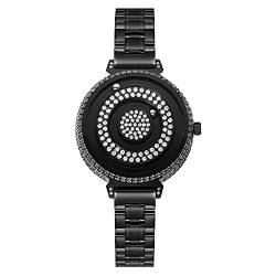 EUTOUR Damenuhr Magnet Uhr kein Glas Kugellager Uhren Quarz Luxus Eleganz Diamant Armbanduhr mit Edelstahl Armband Schwarz 36 mm von EUTOUR