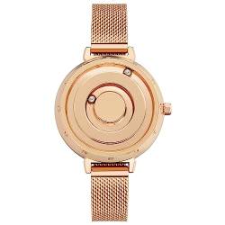 EUTOUR Damenuhr Magnet Uhr kein Glas Kugellager Uhren Quarz Luxus Eleganz Minimalist Armbanduhr mit Edelstahl Mesh Armband Gold 36 mm von EUTOUR