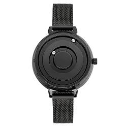 EUTOUR Damenuhr Magnet Uhr kein Glas Kugellager Uhren Quarz Luxus Eleganz Minimalist Armbanduhr mit Edelstahl Mesh Armband Schwarz 36 mm von EUTOUR