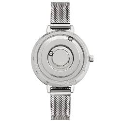 EUTOUR Damenuhr Magnet Uhr kein Glas Kugellager Uhren Quarz Luxus Eleganz Minimalist Armbanduhr mit Edelstahl Mesh Armband Silber 36 mm von EUTOUR
