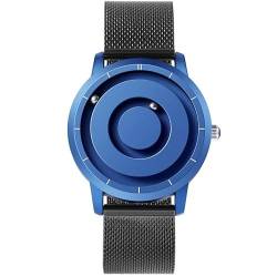 EUTOUR Uhren Herren Herrenuhr Magnet Uhr kein Glas Kugellager Quarz Armbanduhr für Männer mit Edelstahl Mesh Armband Blau-40mm von EUTOUR