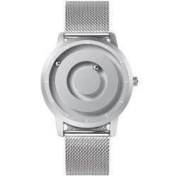 EUTOUR Uhren Herren Herrenuhr Magnet Uhr kein Glas Kugellager Quarz Armbanduhr für Männer mit Edelstahl Mesh Armband Silber-40mm von EUTOUR