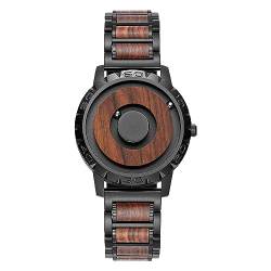 EUTOUR Uhren Herren Herrenuhr Magnet Uhr kein Glas Kugellager Quarz Armbanduhr für Männer mit Holz Armband -40mm von EUTOUR