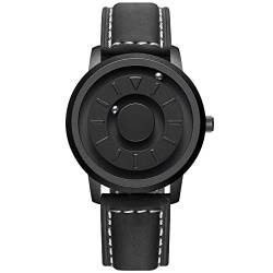 EUTOUR Uhren Herren Herrenuhr Magnet Uhr kein Glas Kugellager Quarz Armbanduhr für Männer mit Leder Armband Schwarz-40mm von EUTOUR