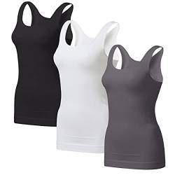 EUYZOU Damen Bauchkontrolle Shapewear Tank Tops Nahtlos Body Shaper Compression Top, Schwarz/Weiß/Grau, 3 Stück, 3XL von EUYZOU