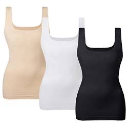 EUYZOU Damen Bauchkontrolle Shapewear Tank Tops Nahtlos Quadratischer Ausschnitt Kompressions-Tops Schlankheits Body Shaper Camisole, Schwarz/Weiß/Nude 3pk, Large von EUYZOU