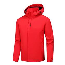 EUzeo Herren Regenjacke Regenmantel Softshelljacke Übergangsjacke Regenponcho Regencape Funktionsjacke Fahrradjacke Wasserdicht Mantel Regenbekleidung Outdoorjacke (Red #1, XL) von EUzeo