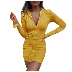 EVAEVA Damen Kleider Langarm Knielang Shirtkleider Freizeitkleid Mode lässige eng sexy Reißverschluss Night Club Minikleid weibliche Sommerkleid 46 Damen von EVAEVA