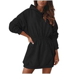 EVAEVA Damen Street Langarm Sweatshirt Top mit Kapuze Reißverschluss einfarbig warm Top Kleid lässig modisch Damen Kapuzenpullover Ladies Hoody Frauen Kapuzensweatshirt Basic Sweater von EVAEVA