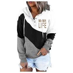 EVAEVA Damen Sweatjacke Hoodie Pullover Oberteile Kapuzenpullover Casual Hoodie Sweatshirt Frauen-Pullover-Taschen-Kordelzug, langärmliger Knopf-Hoodie, bedrucktes Blusenhemd von EVAEVA