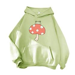 EVAEVA Süße Sweatshirts für Damen, Skateboard-Frosch, langärmliger Hoodie-Pullover Jacke Damen Sweatjacke Hoodie Sweatshirt Oberteile Damen Pullover Kapuzenpullover Pulli von EVAEVA