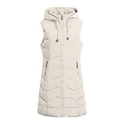 EVAEVA Übergangsweste Winterjacke Longweste Winterweste Ärmellos Heat-Daunen-Freizeitmantel mit Taschen gestickte Weste Longweste Damen Steppweste Lang Daunenweste (White, XXXXL) von EVAEVA