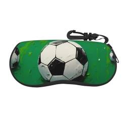 EVANEM Brillenetui für Fußball-Sportbälle, weiche Schale, leichtes Neopren, Reißverschluss, Sonnenbrillen-Etui mit Clip, Fußball, One size von EVANEM