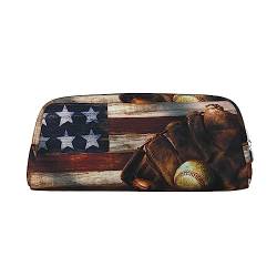 EVANEM Federmäppchen, Federtasche, amerikanische Flagge, Baseball-Handschuh, bedruckt, Schreibwaren-Organizer mit Reißverschluss, Stifteetui, Kosmetiktasche für Büro, Reisen, Münzbeutel, silber, Einheitsgröße, Taschen-Organizer von EVANEM