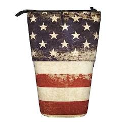 EVANEM Teleskop Federmäppchen Schreibwaren Fall für Büro Vintage Amerikanische USA Flagge Stehende Bleistifttasche Pop up Bleistifthalter Stifthalter für Urlaub Stand-up Organizer Retractable Pencil von EVANEM