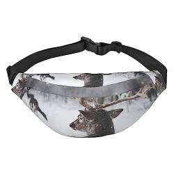 West Cowboy Town Print Fanny Pack Hüfttasche für Mann Frau Mode Gürteltasche mit verstellbarem Riemen für Reisen Laufen, Rentier im Schnee, Einheitsgröße von EVANEM