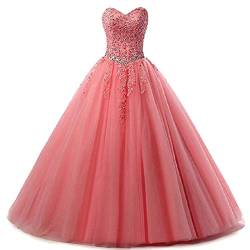 EVANKOU Damen Liebsten Lang Tüll Formellen Abendkleid Ballkleid Festkleider P25 Coral Größe 34 von EVANKOU