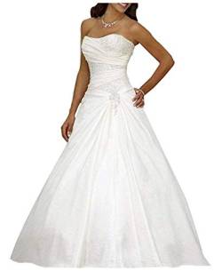 EVANKOU Damen Romantic-Fashion Brautkleid Hochzeitskleid A-Linie Lang Satin Trägerlos Perlen Pailletten Weiß Große 44 von EVANKOU
