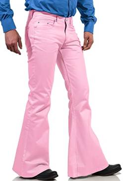 70er Jahre Disco Hose für Herren, Herren Bell Bottom Jeans Hose, 60er 70er Jahre Glockenhose Vintage Denim Hose Jeans für Herren, Pink, 4X-Groß von EVEDESIGN