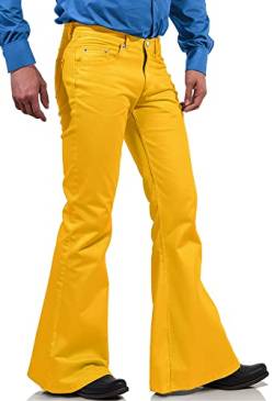 70er Jahre Disco Hose für Herren, Herren Bell Bottom Jeans Hose, 60er 70er Jahre Glockenhose Vintage Denim Hose Jeans für Herren, gelb, XXL von EVEDESIGN