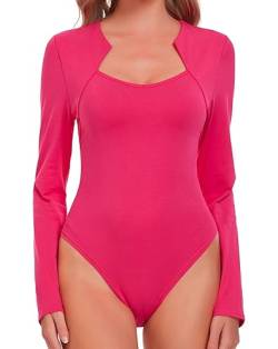 EVELIFE Body Damen Sexy Weicher Langarm Bodies Rundhalsausschnitt Casual Blusenbody Top (Rosa,L) von EVELIFE