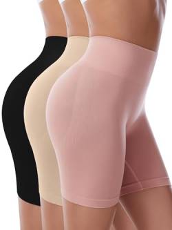 EVELIFE Damen Sicherheits-Boxershorts, Anti-Scheuern, lange Slips, Unterwäsche, 3er-Pack, Damen-Slip-Shorts für unter Kleidern, Yoga, Radfahren, nahtlos, dehnbar, Höschen, Schwarz+Nackt+Rosa, 46 von EVELIFE