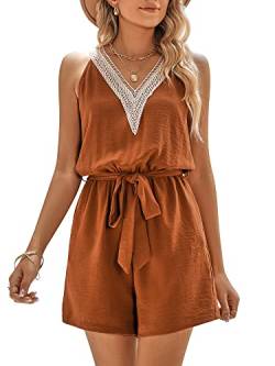 EVELIFE Damen Sommer Kurze Jumpsuits Ärmellos Tank Top V Ausschnitt Jumpsuit Strampler, braun, 38 von EVELIFE