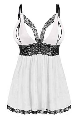 EVELIFE Damen Übergröße Dessous Set Spitze Sexy Chemise Nachtwäsche Babydoll Kleid mit G-String(Weiß 4XL) von EVELIFE